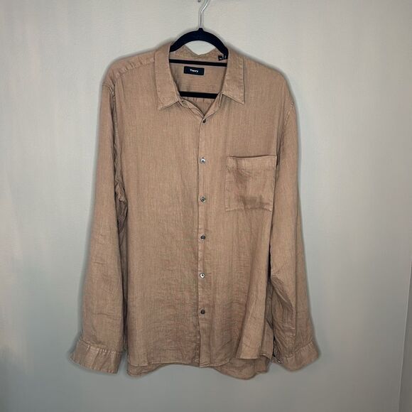 Theory Irving PA Linen Button Down Shirt Fossil size XL - Picture 2 of 7
